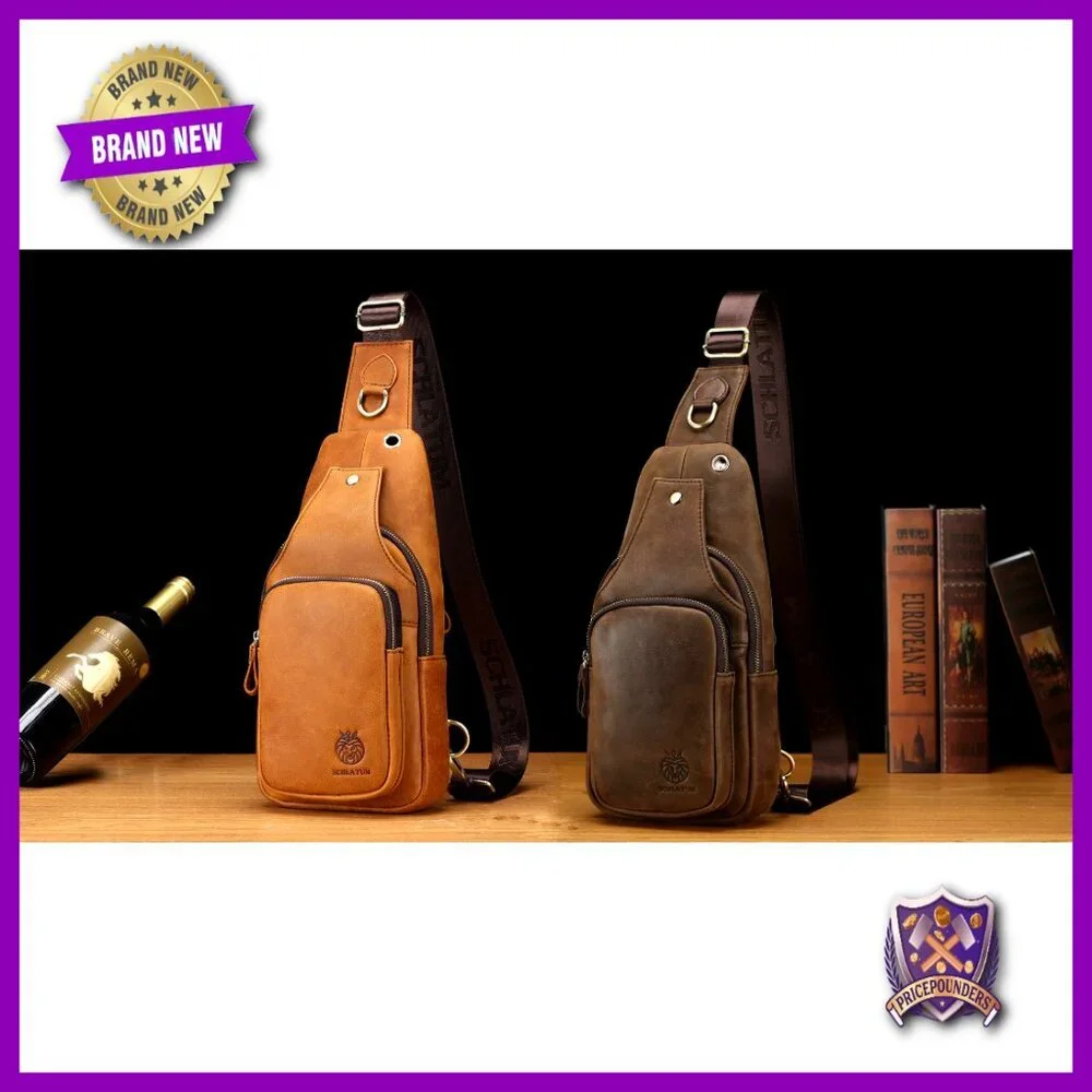Genuine Leather Sling Bag Vintage Luxury Casual Daypack Adjustable Strap - Picture 7 of 7